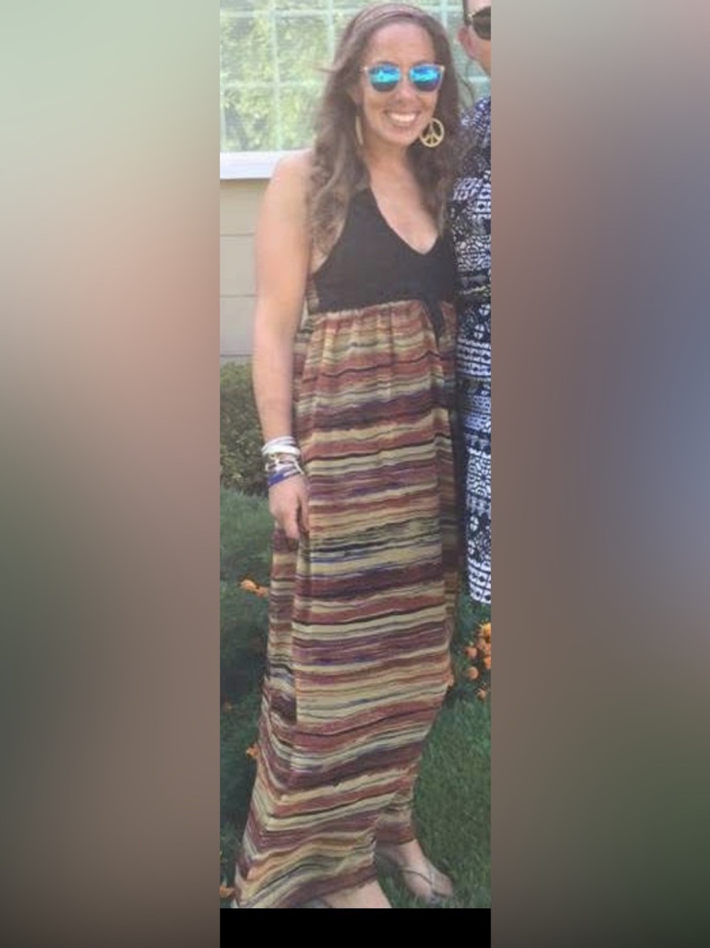 Rachael & Chloe Teal Knit-Top Maxi Skirt with Multicolor Stripes